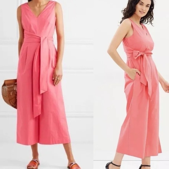 J.Crew Wrap-Tie Stretch Poplin Jumpsuit In Bright Coral Pink Women's Sz 0 - Picture 1 of 9